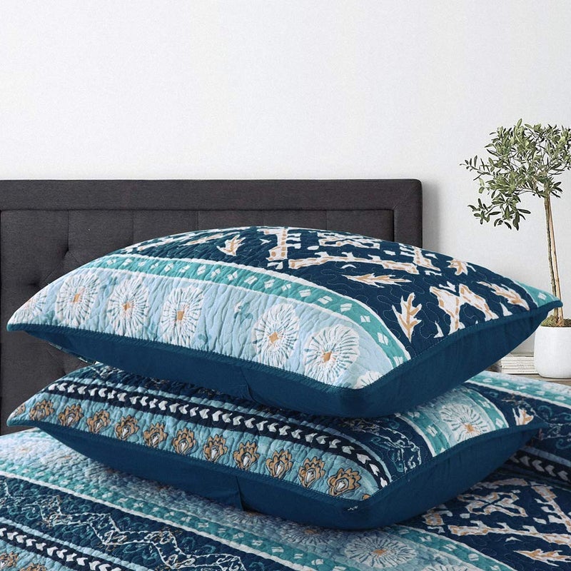 NEWLAKE Cotton Bedspread Quilt Sets-Reversible Patchwork Coverlet Set, Boho Chic Pattern,Twin Size - Image 4